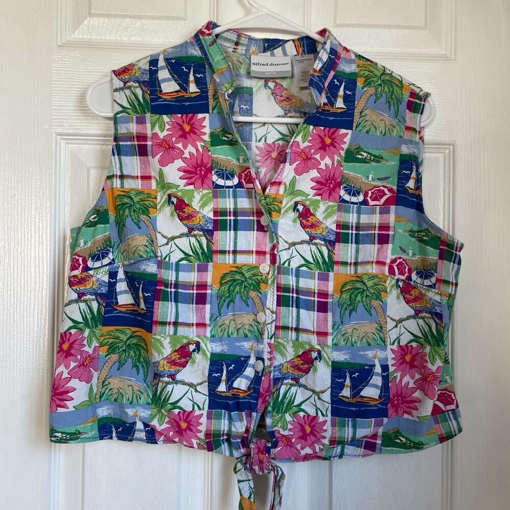 Vintage vacation print vest tank top beach Florida holiday